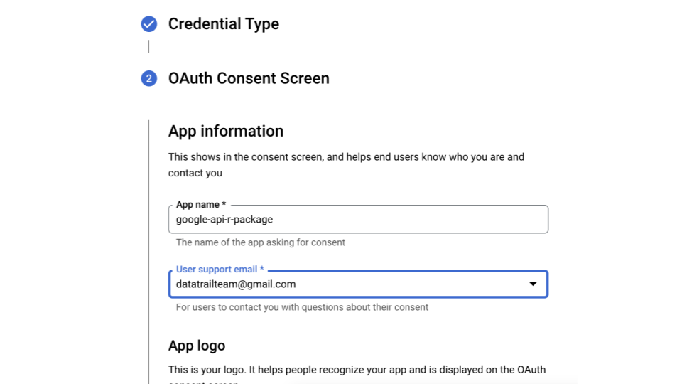 Put your email and name of your package so users see it on the OAuth page.